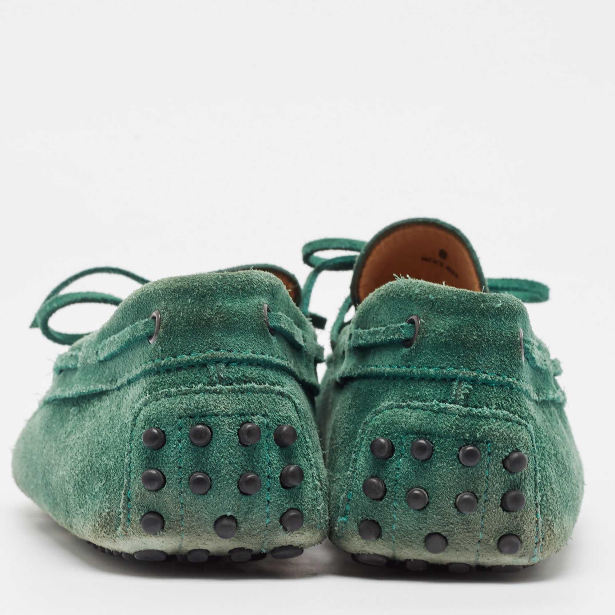 Men's Tod's Green Suede Bow Loafers Size 42 For Sale