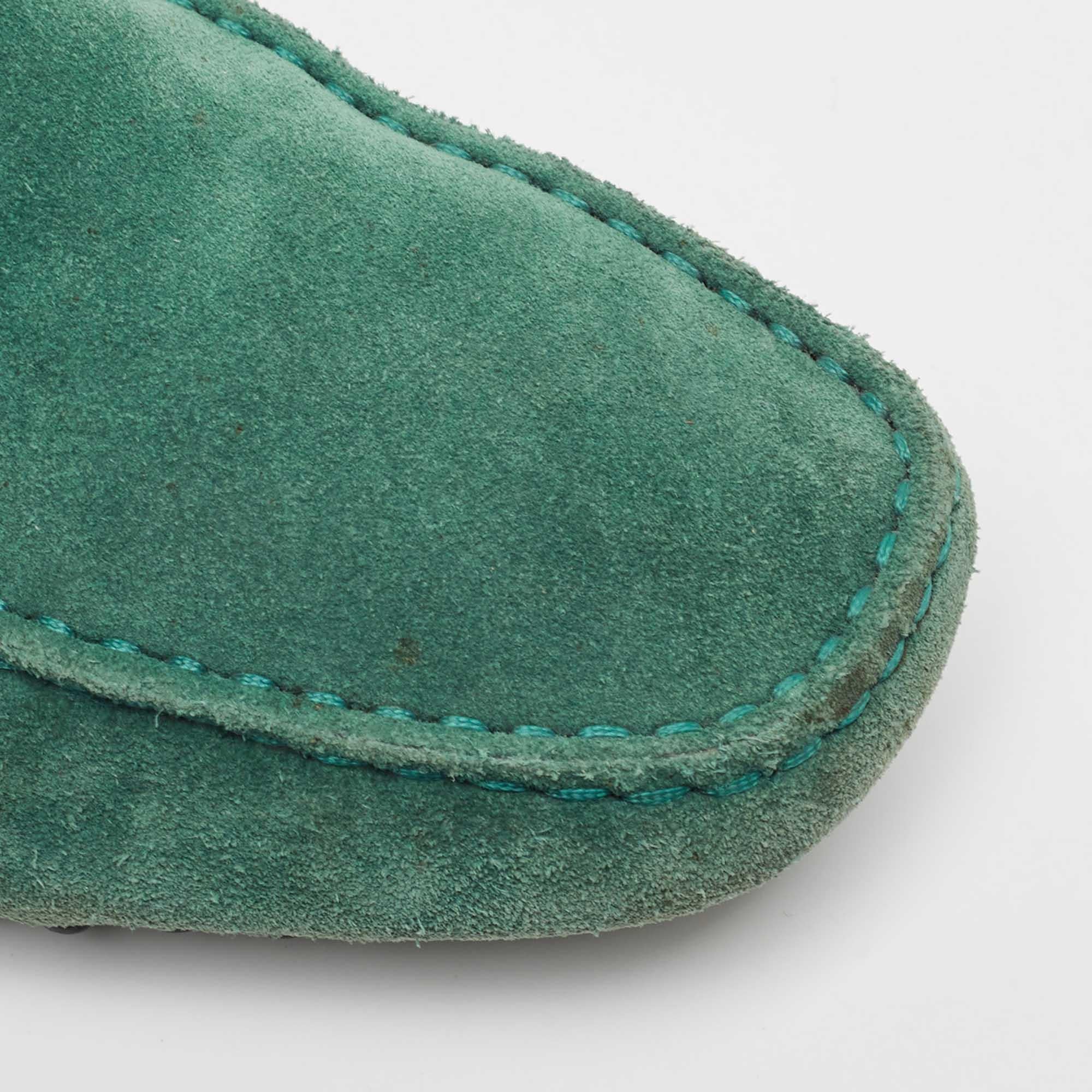 Tod's Green Suede Bow Loafers Size 42 For Sale 2