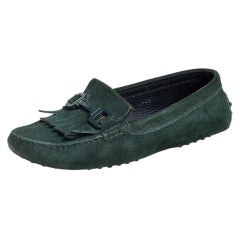 Tod
s Green Suede Fringe Slip On Loafers Size 36.5