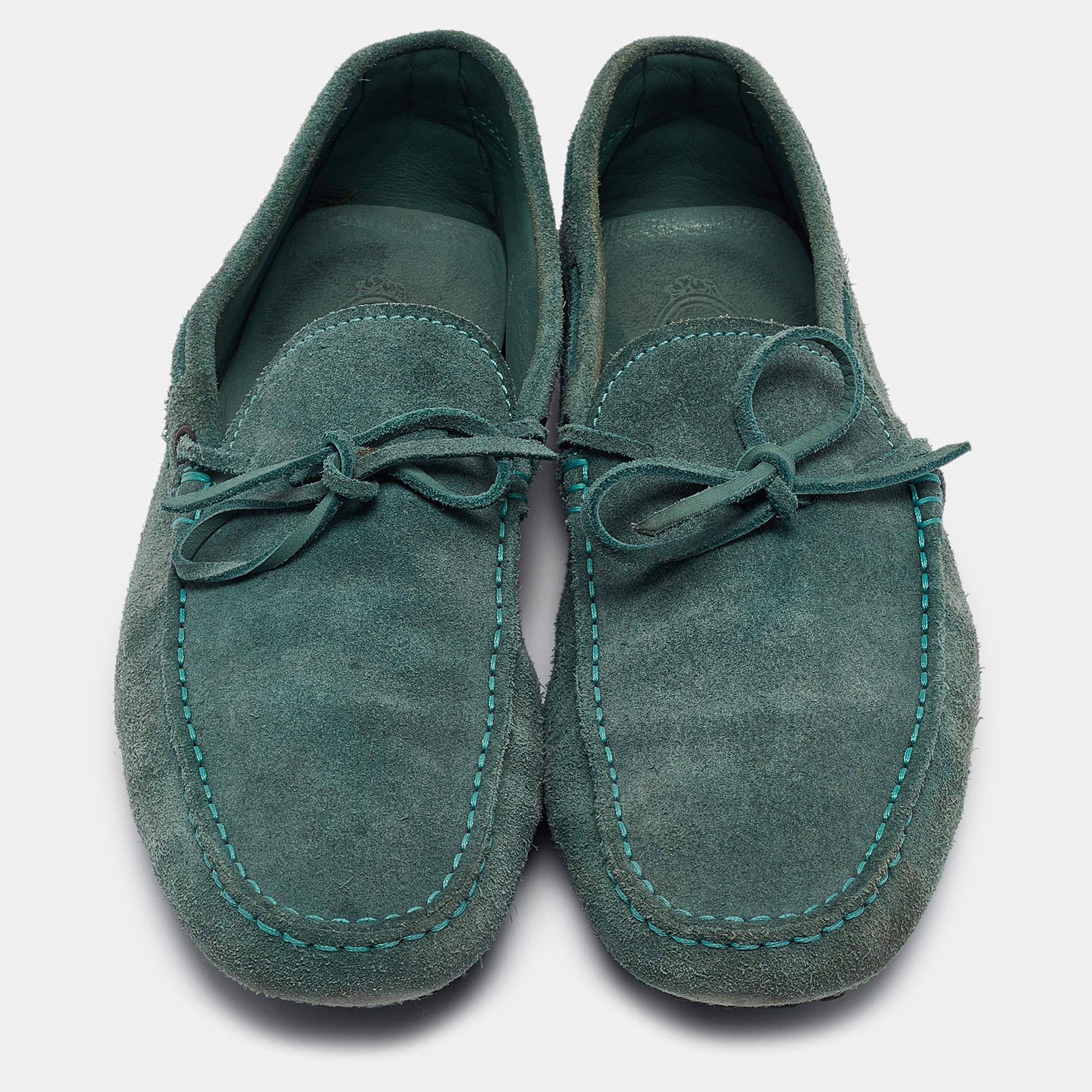 Black Tod's Green Suede Slip On Loafers Size 42.5 For Sale