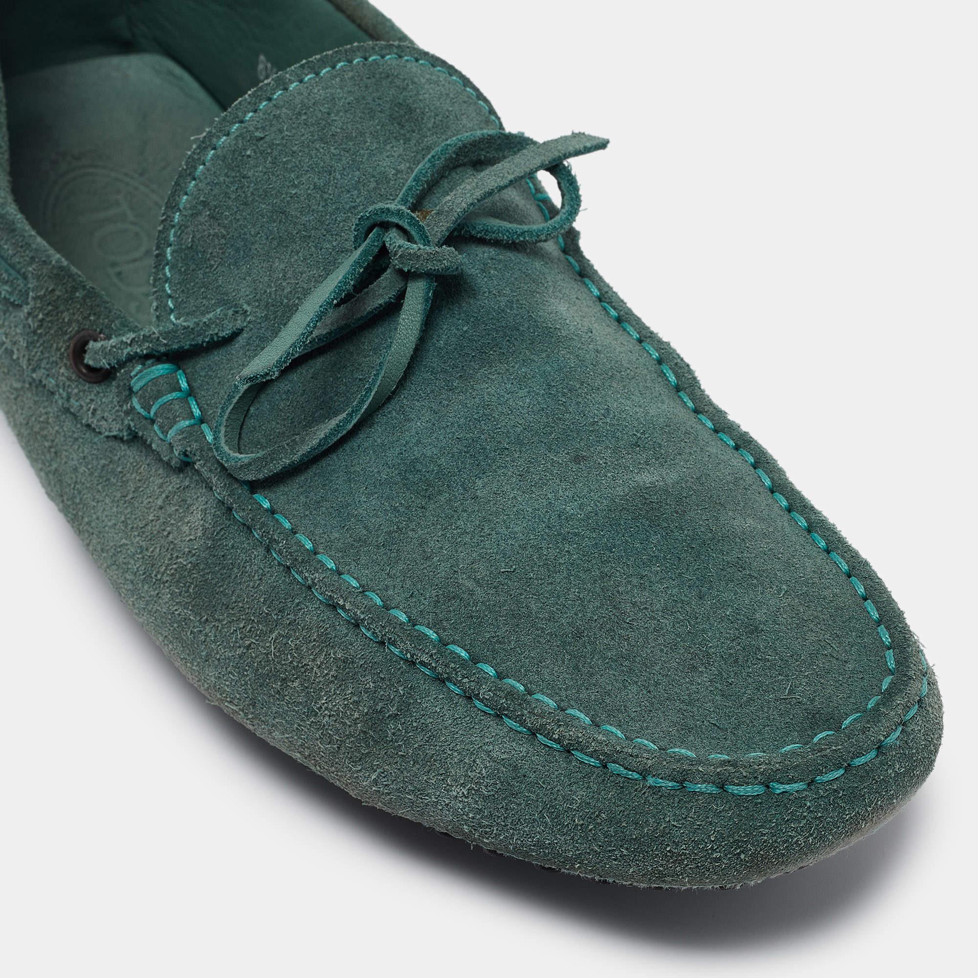 Tod's Green Suede Slip On Loafers Size 42.5 For Sale 3