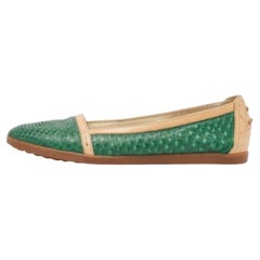 Tod's - Mocassins en cuir et peau de serpent vert/blanc Taille 35.5