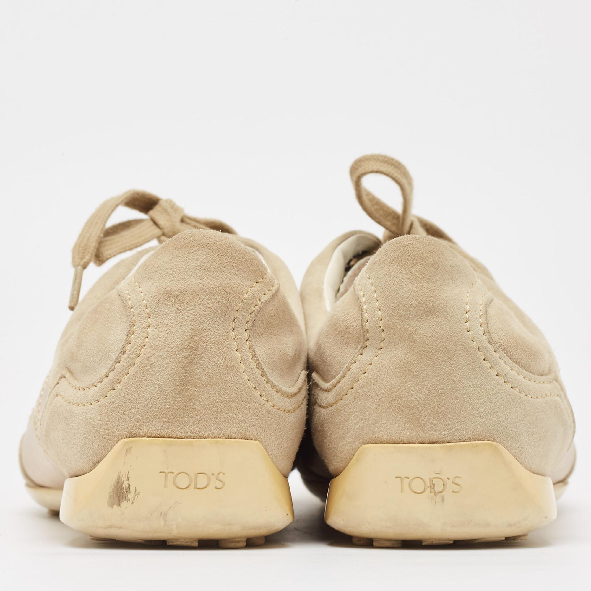 Tod's Grey/Beige Suede and Leather Low Top Sneakers Size 37.5 For Sale 1