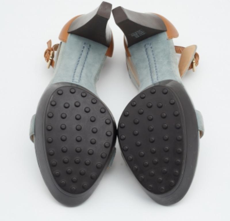 Tod's Grey/Beige Suede And Leather T-Strap Platform Sandals Size 40 2