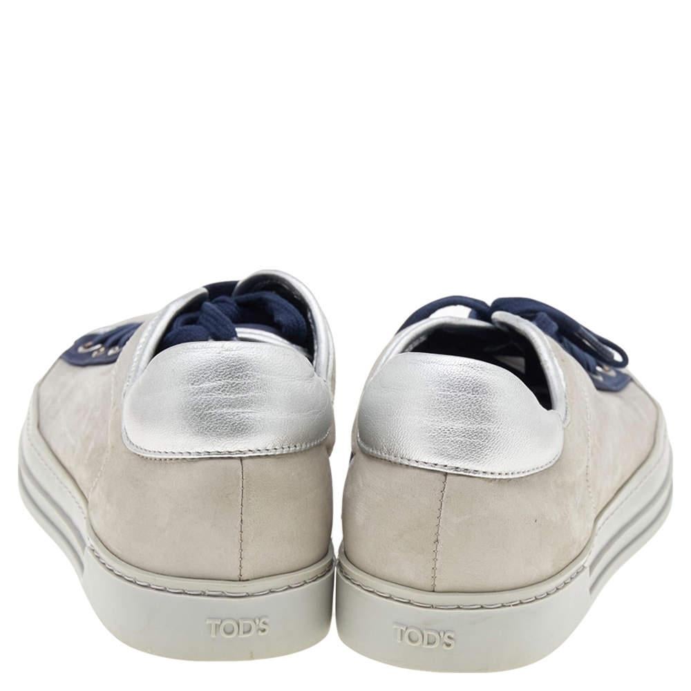 Gray Tod's Grey/Blue Leather And Suede Low Top Sneakers Size 38 For Sale