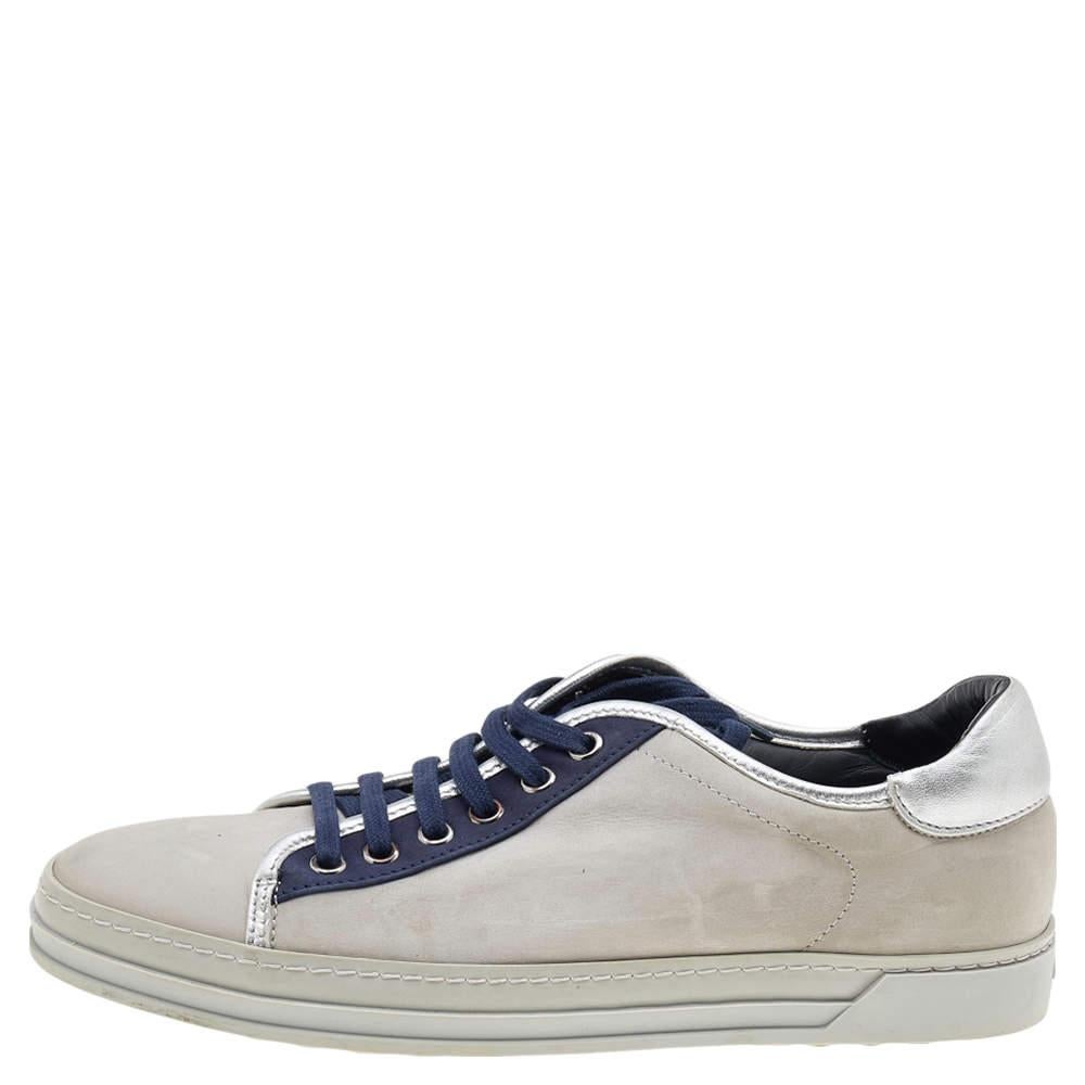 Women's Tod's Grey/Blue Leather And Suede Low Top Sneakers Size 38 For Sale