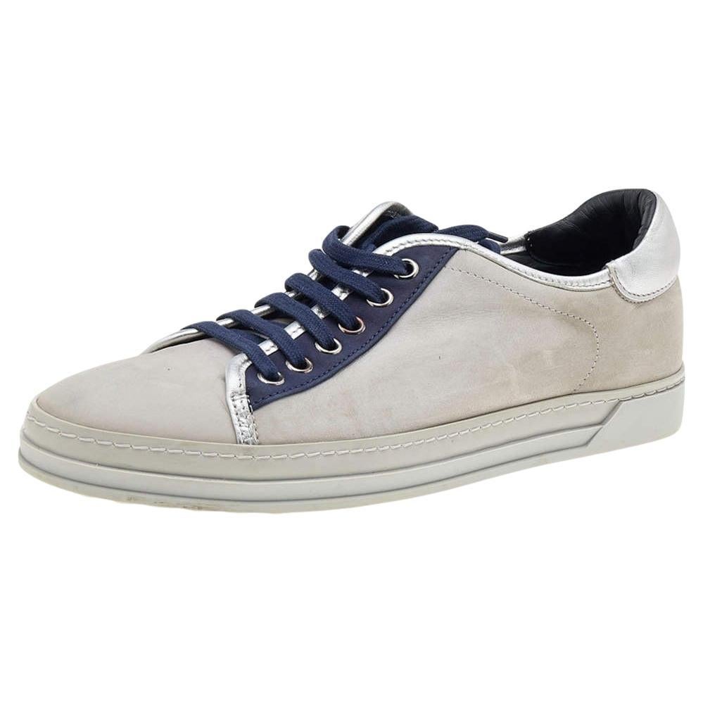 Tod's Grey/Blue Leather And Suede Low Top Sneakers Size 38 For Sale