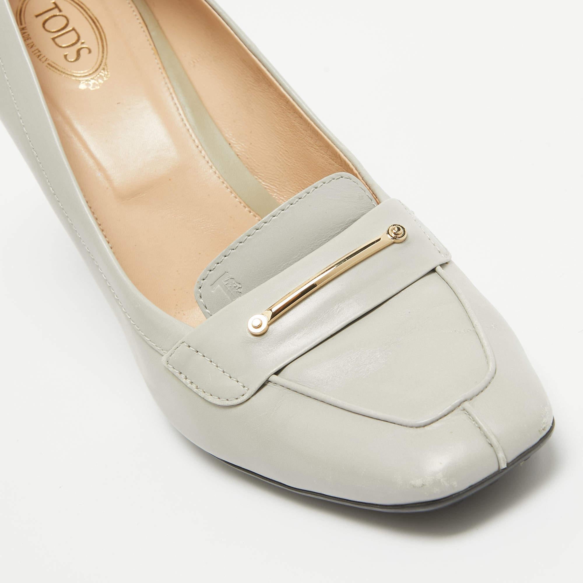 Tod's - Pumps in pelle grigia con tacco a blocco - taglia 41 in vendita 3
