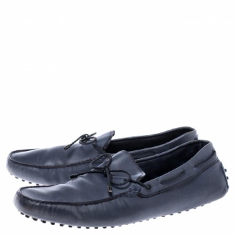 Tod's - Mocassins en cuir gris avec nœud Taille 45.5 en vente 5