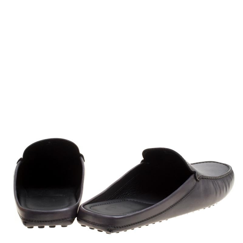 Gray Tod's Grey Leather Sabot Loafer Slides Size 43