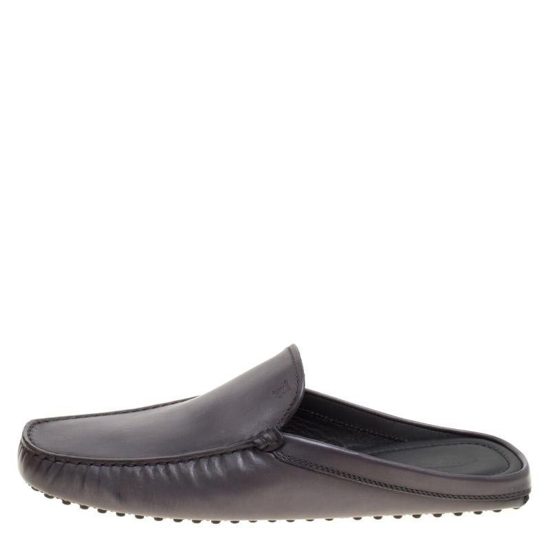 Tod's Grey Leather Sabot Loafer Slides Size 43 1