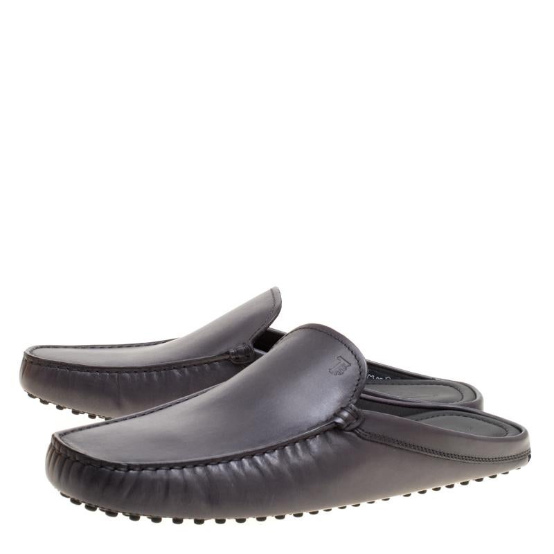 Tod's Grey Leather Sabot Loafer Slides Size 43 3