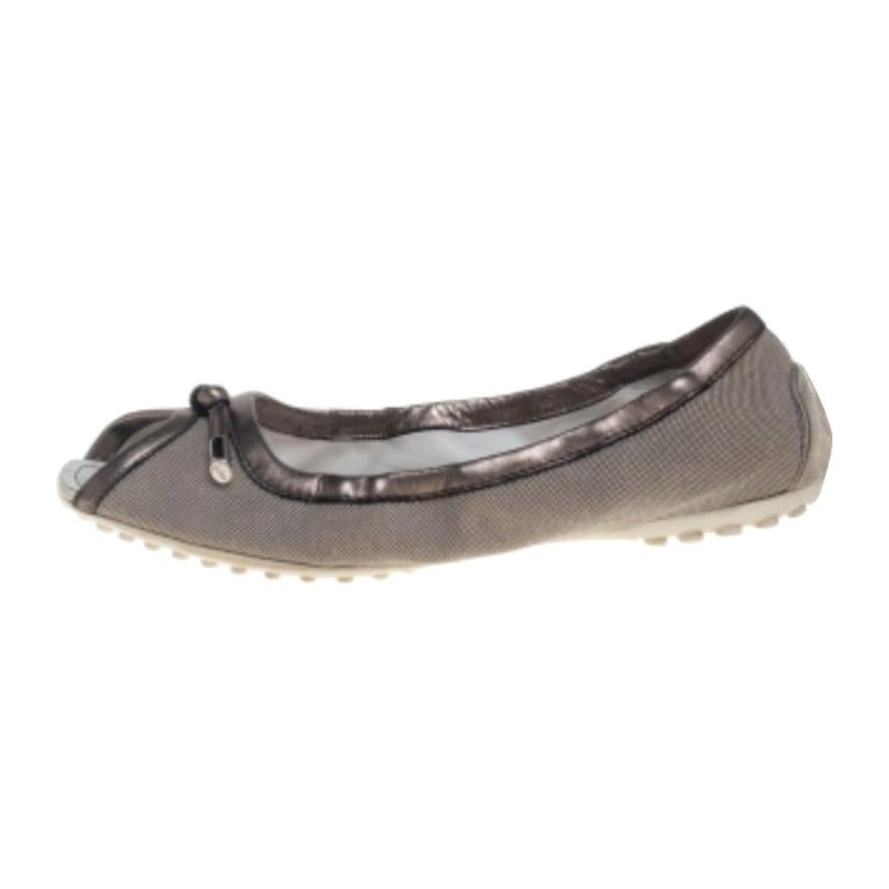 Tod's - Chausssures à bout ouvert avec nœud en cuir et toile grise/métallique, taille 39