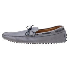 Tod's Grey/Navy Blue Leather Braided Bow Slip On Loafers Size 47