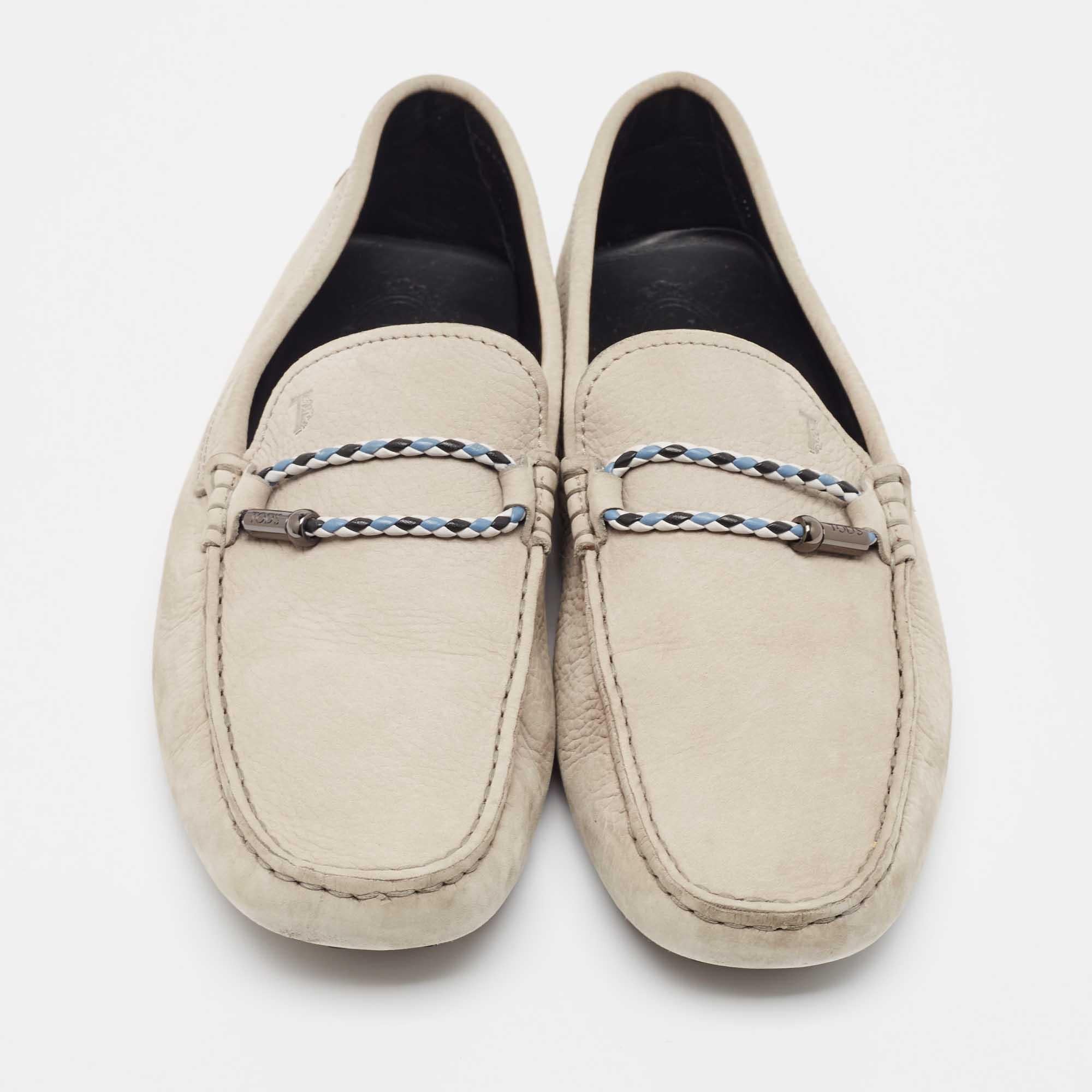 Beige Tod's Grey Nubuck Leather Slip On Loafers Size 42 For Sale