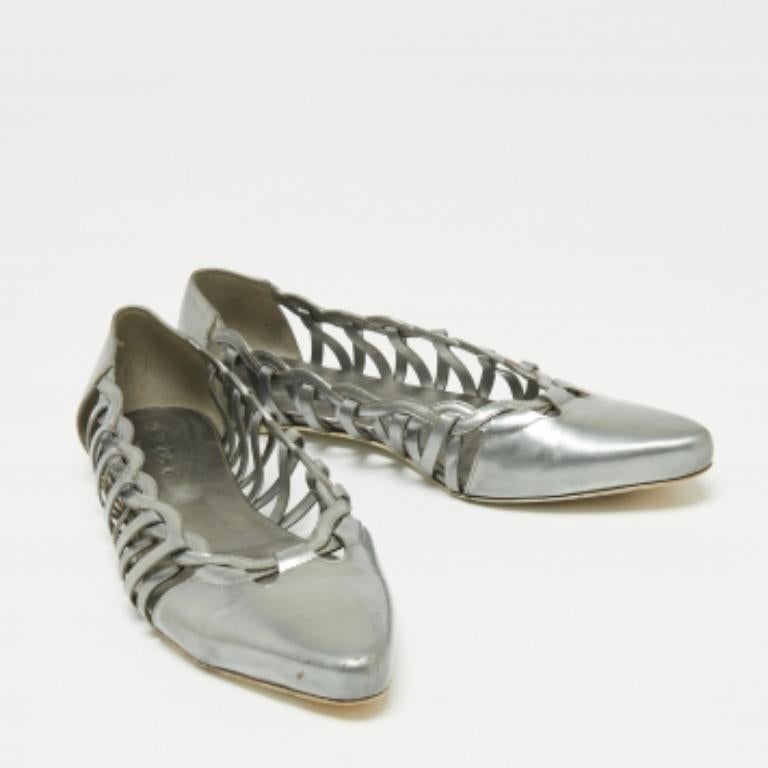 Tod's Graue Ballettschuhe aus Lackleder geflochten, detailliert spitze Zehe, Größe 39,5 im Angebot 1