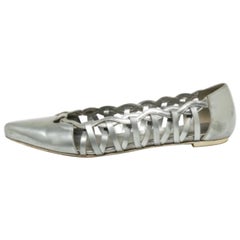 Tod's Grey Patent Leather Braided Detailed Pointed Toe Ballet Flats Size 39.5