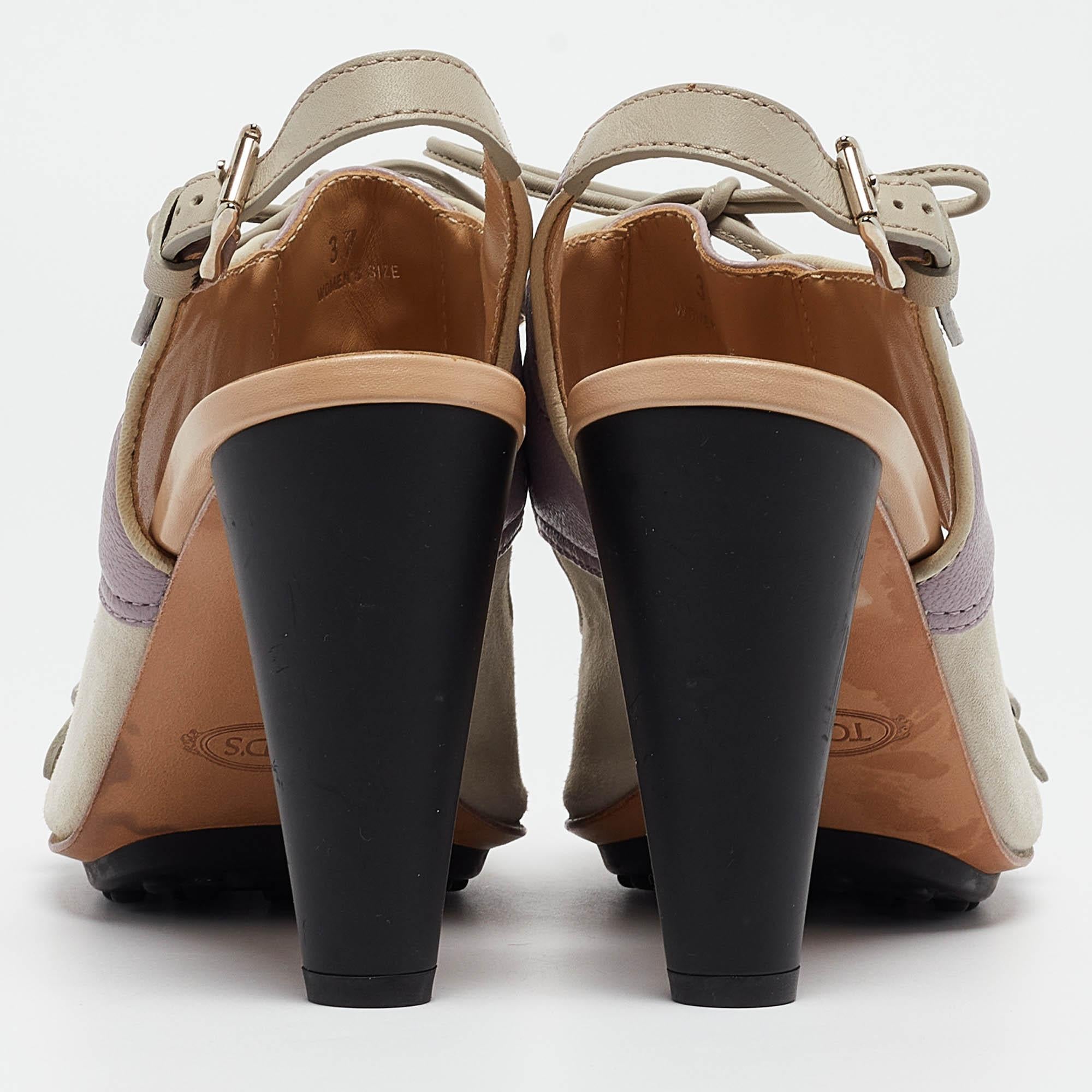 Women's Tods Grey/Purple Suede and Leather Ankle Strap Sandals Size 37 For Sale