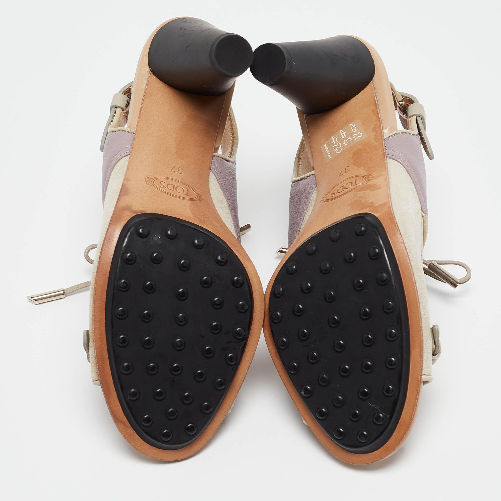 Tods Grey/Purple Suede and Leather Ankle Strap Sandals Size 37 For Sale 1