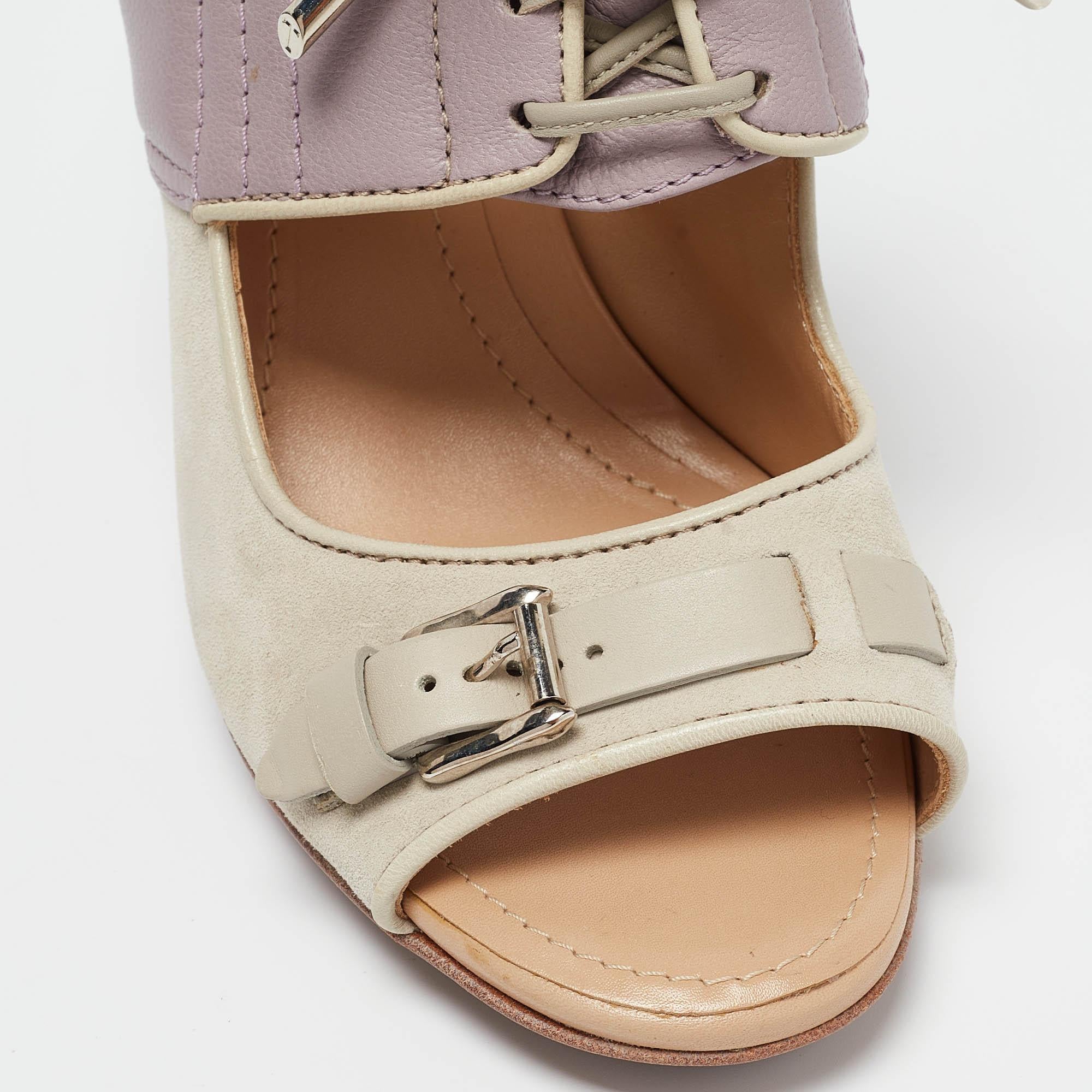 Tods Grey/Purple Suede and Leather Ankle Strap Sandals Size 37 For Sale 2