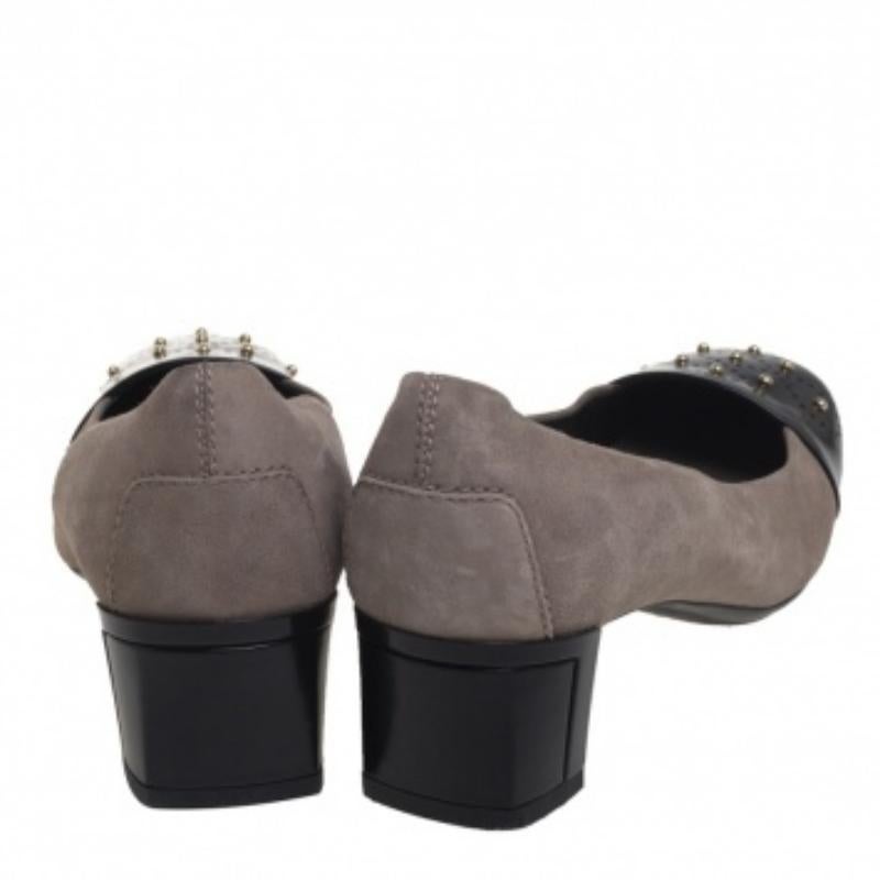 Tod's Grey Suede And Leather Metal Embellishment  Slip On Pumps Size 38.5 For Sale 2
