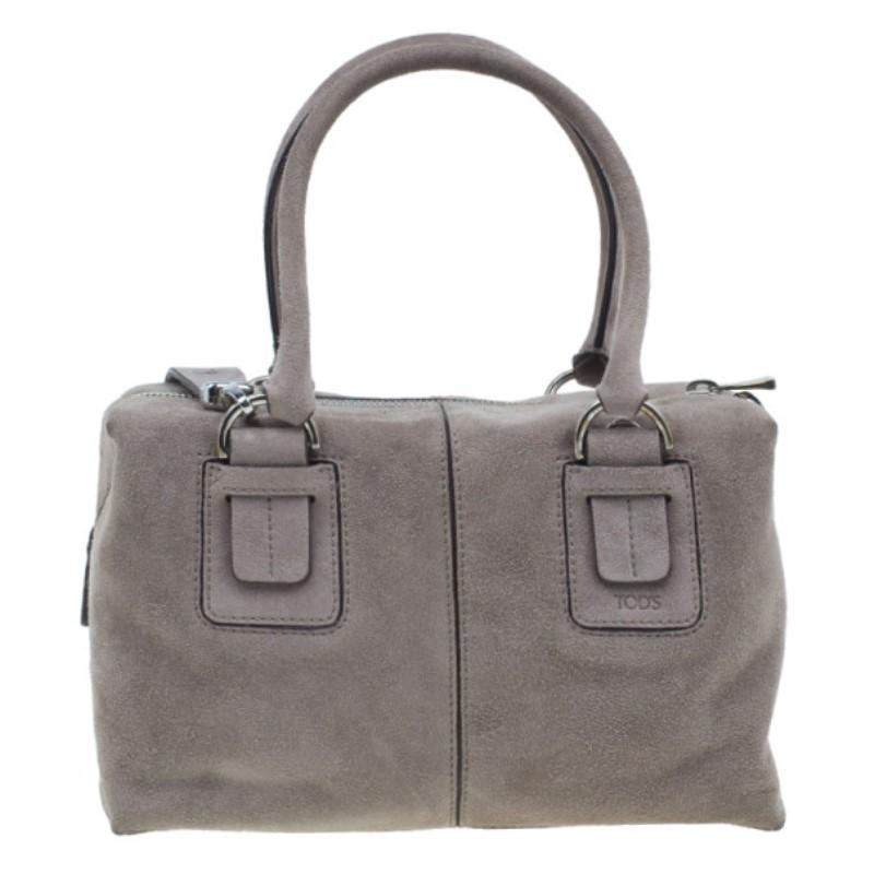 Tod's Grey Suede Box Bag In Excellent Condition In Dubai, Al Qouz 2