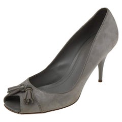 Tod's Grey Suede Embellished Fringe Peep Toe Pumps Size 40