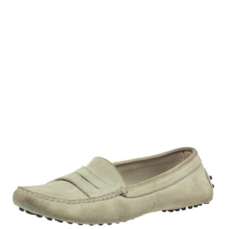 Brown Tod's Grey Suede Penny Loafers Size 37 For Sale