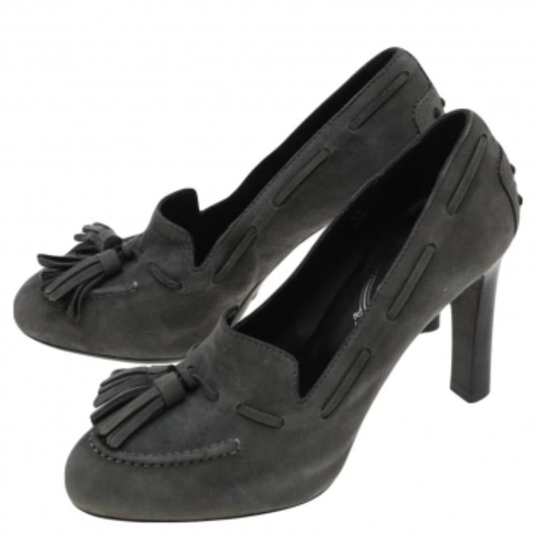 Black Tod's Grey Suede Tassel Loafer Pumps Size 35 For Sale