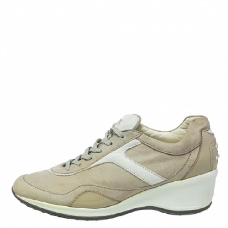 Tod's Baskets basses grises/blances en cuir et daim Taille 39,5
