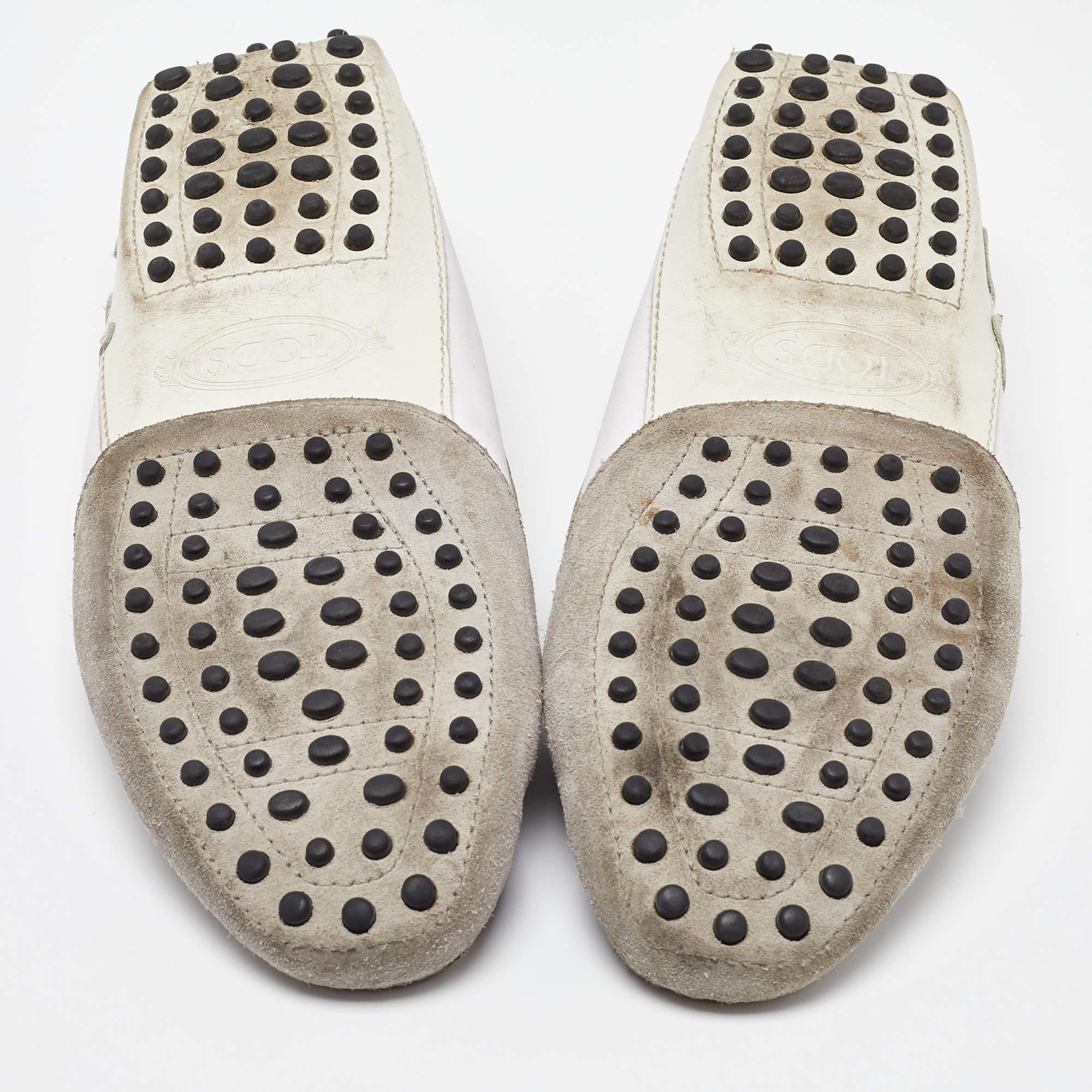 Mocasines Tod's gris/blanco de ante y piel con lazo Slip On talla 38 en venta 1