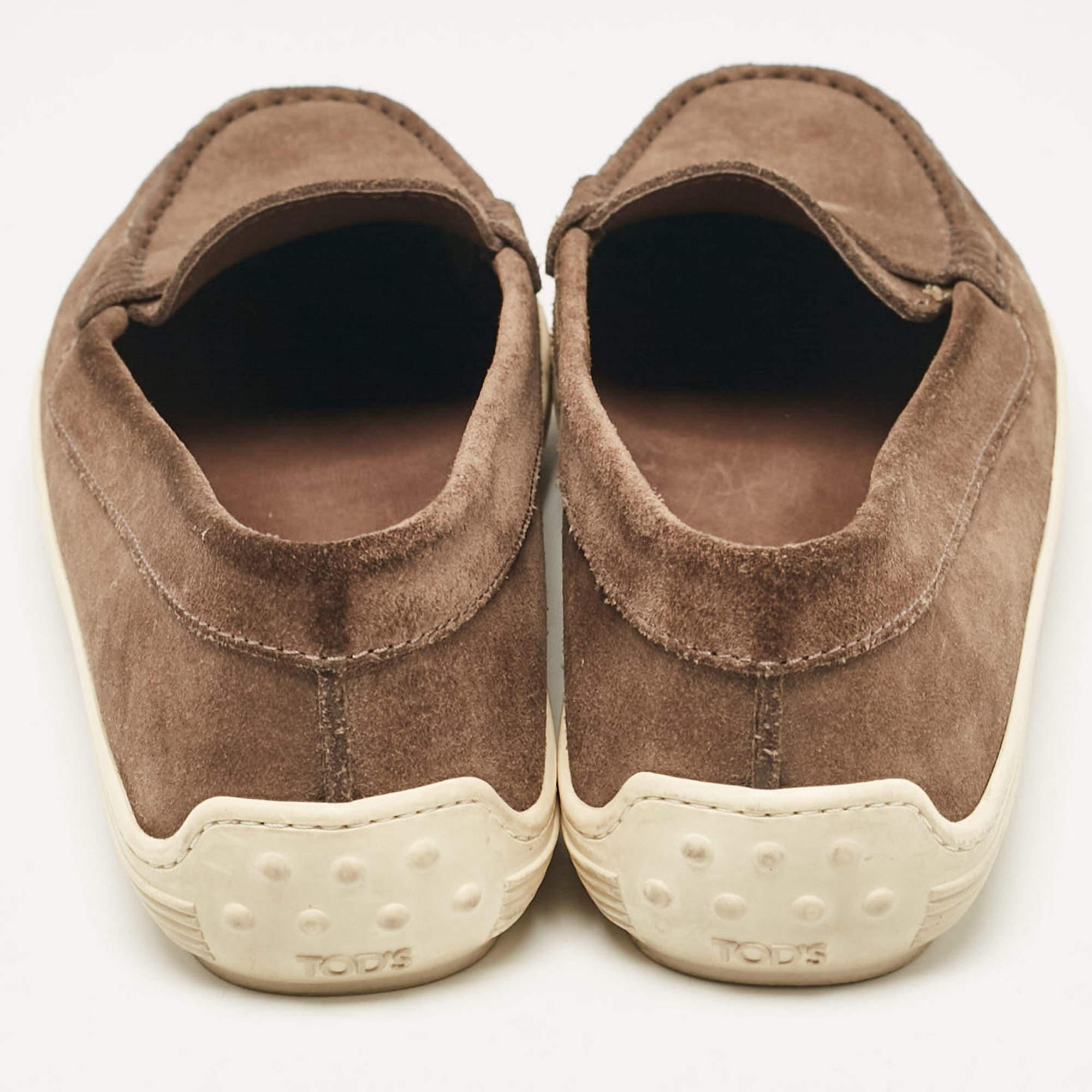 Tod's Khaki Brown Suede Penny Slip On Loafers Size 37.5 For Sale 1