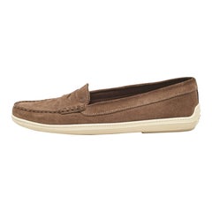 Tod's Khaki Brown Suede Penny Slip On Loafers Taglia 37.5
