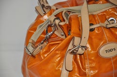 Tod's Large Warm Tangerine Lightweight Coated Canvas Drawstring Bag