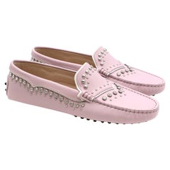 Tod's Lavender Leather Studded Gommino Loafers 41.5