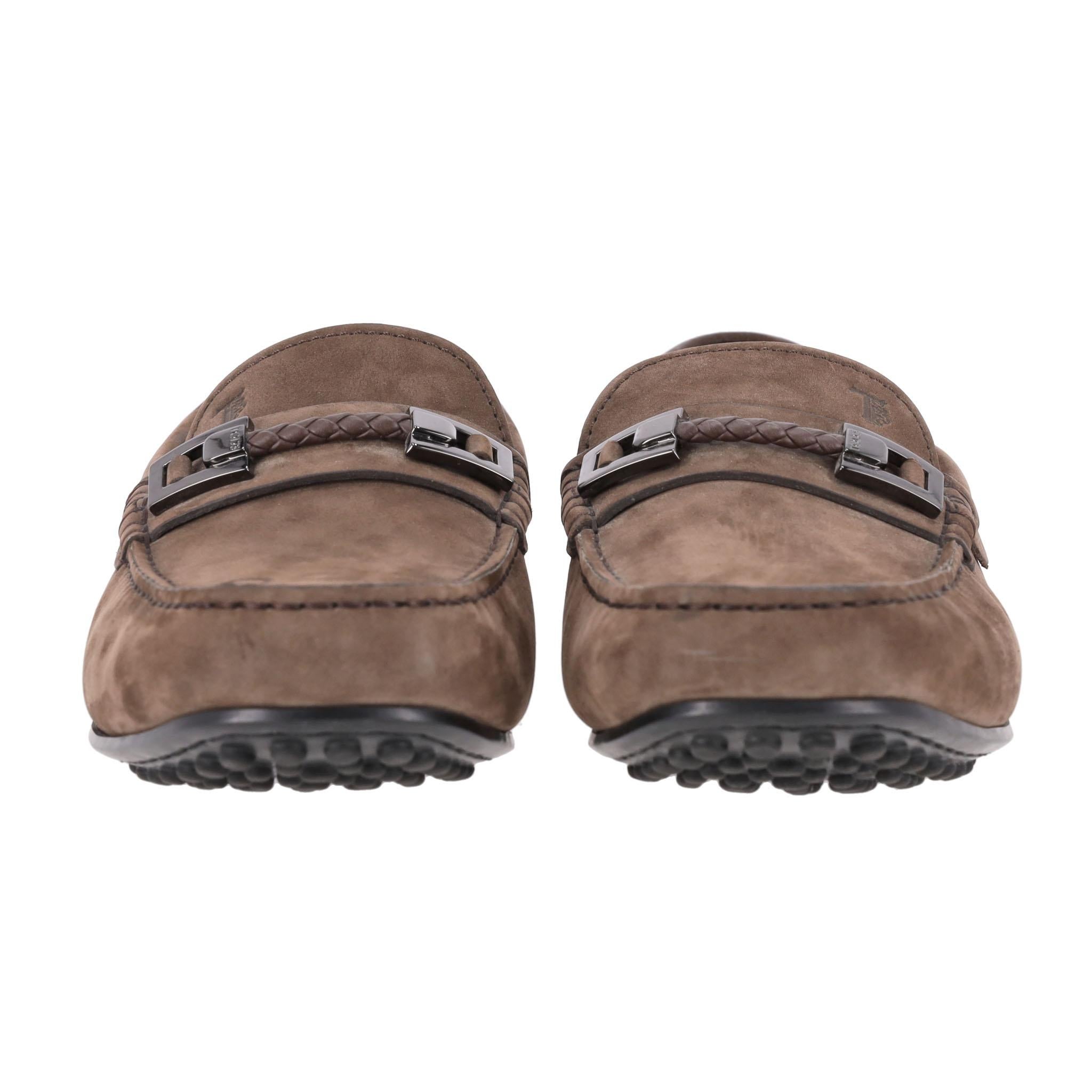 Gray Tod's Leo Clamp City Gommino Nubuck Leather Loafers