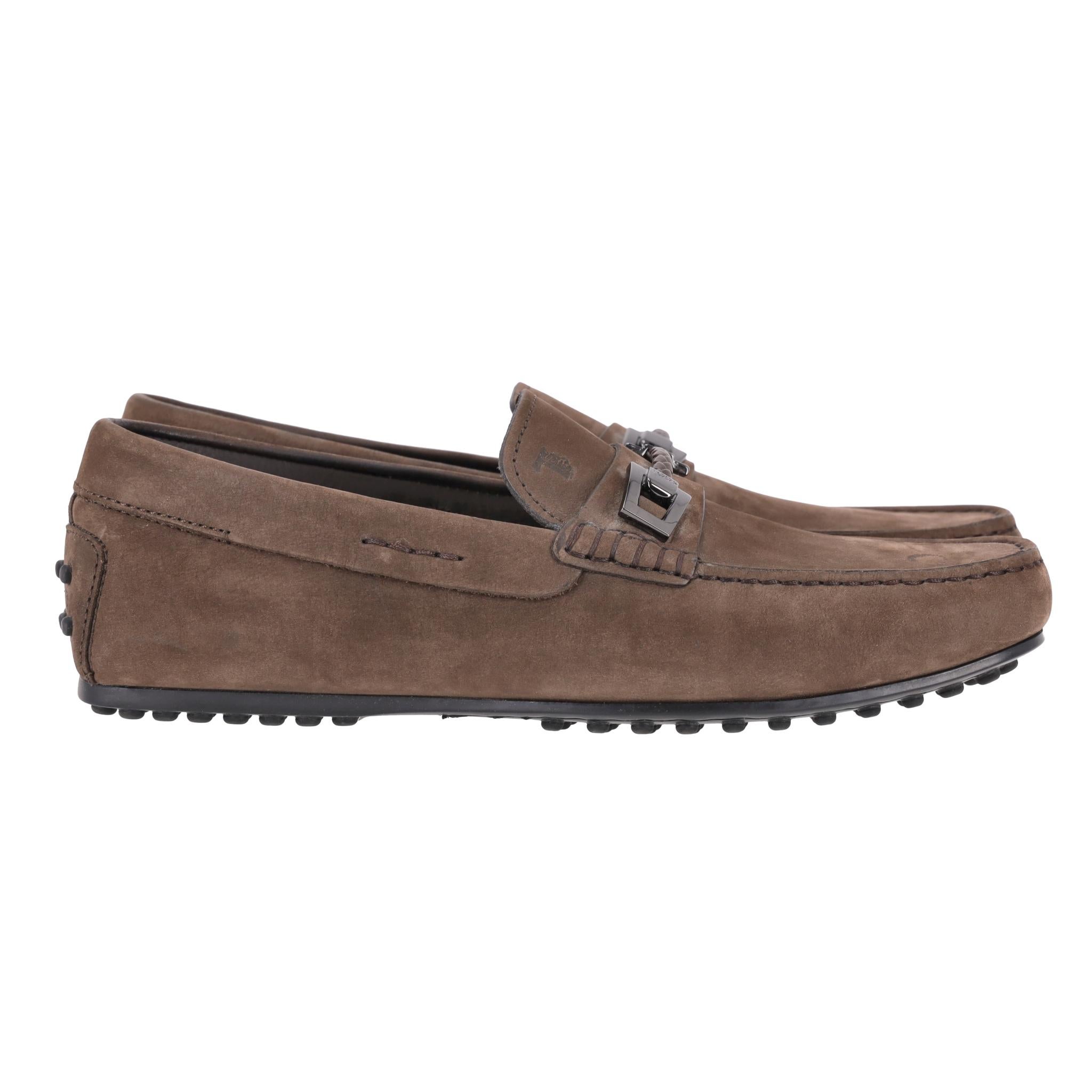 Tod's Leo Clamp City Gommino Nubuck Leather Loafers In Good Condition In London, GB