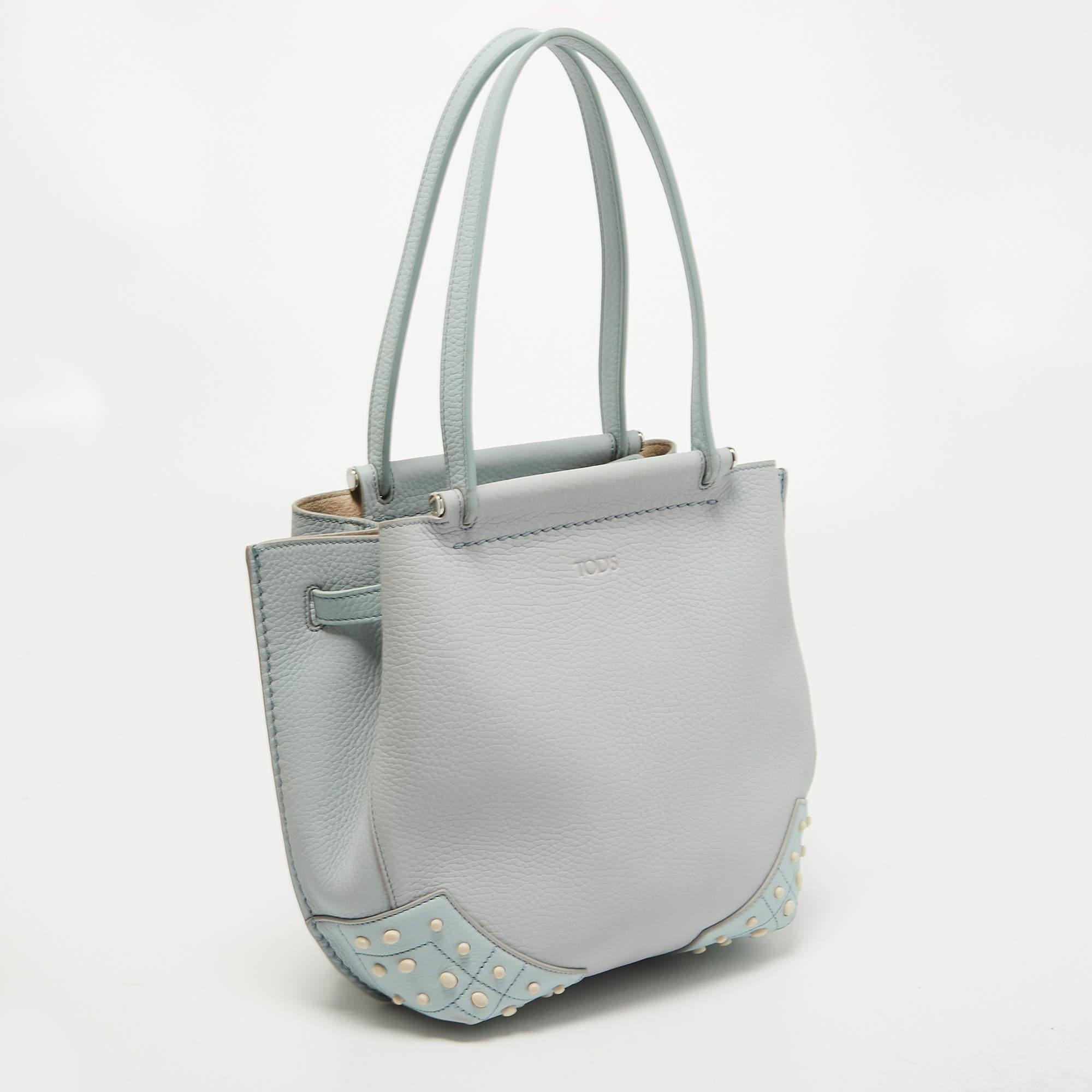 Gray Tod's Light Blue Leather Wave Tote