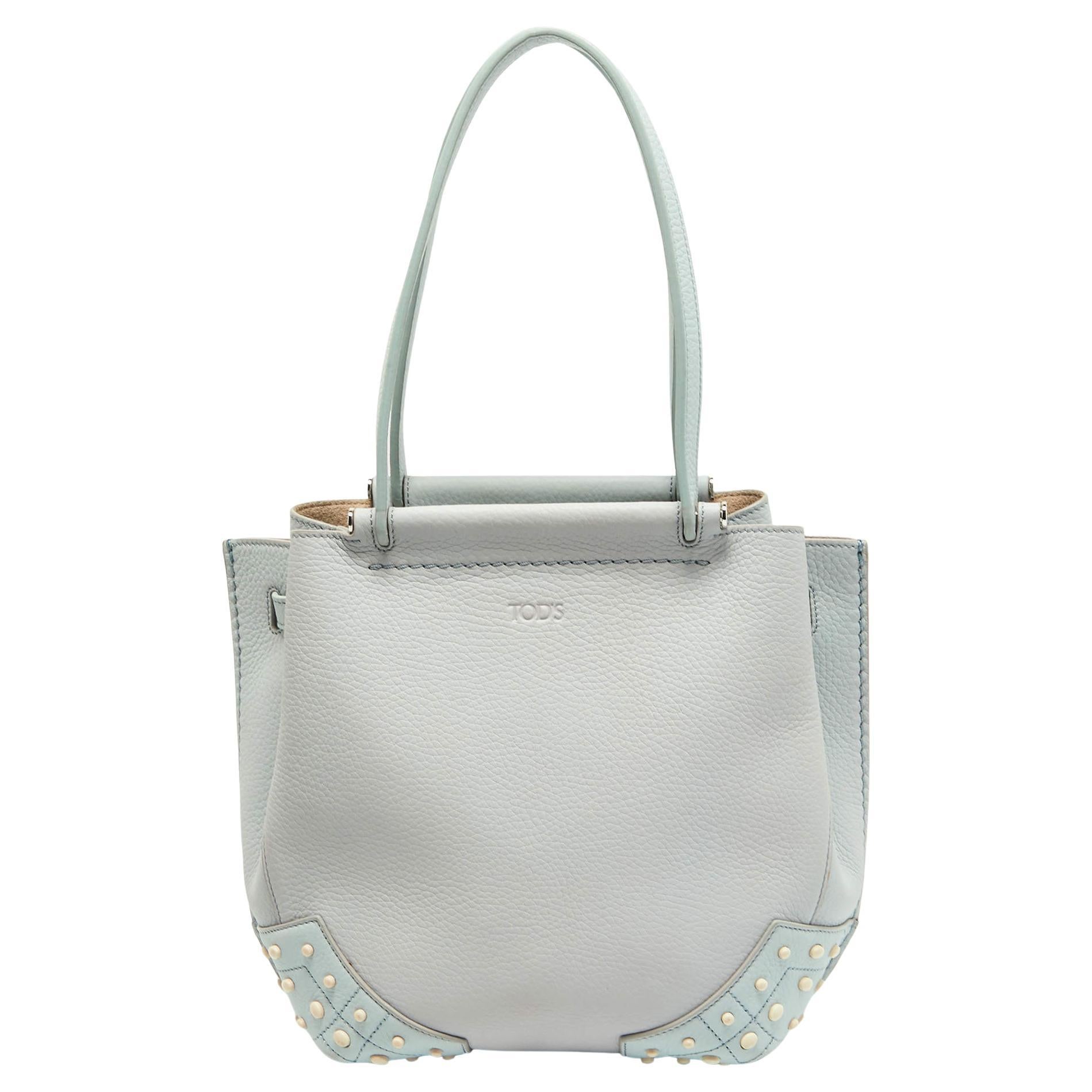 Tod's Light Blue Leather Wave Tote For Sale