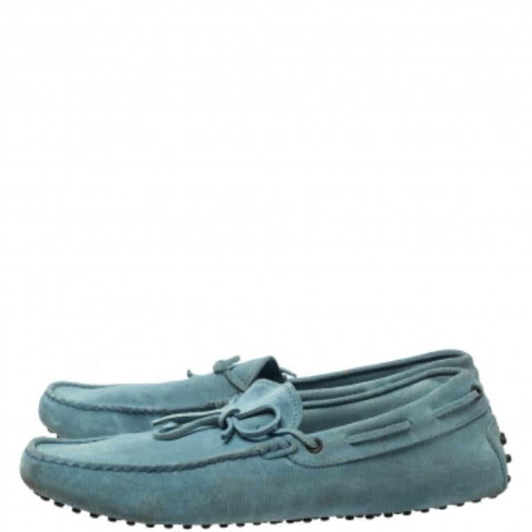 Gray Tod's Light Blue Suede Bow Slip On  Loafers Size 44.5 For Sale