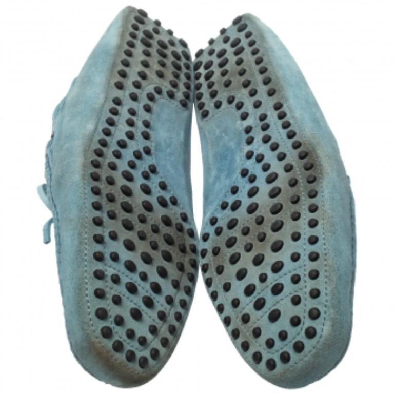 Tod's Light Blue Suede Bow Slip On  Loafers Size 44.5 For Sale 2