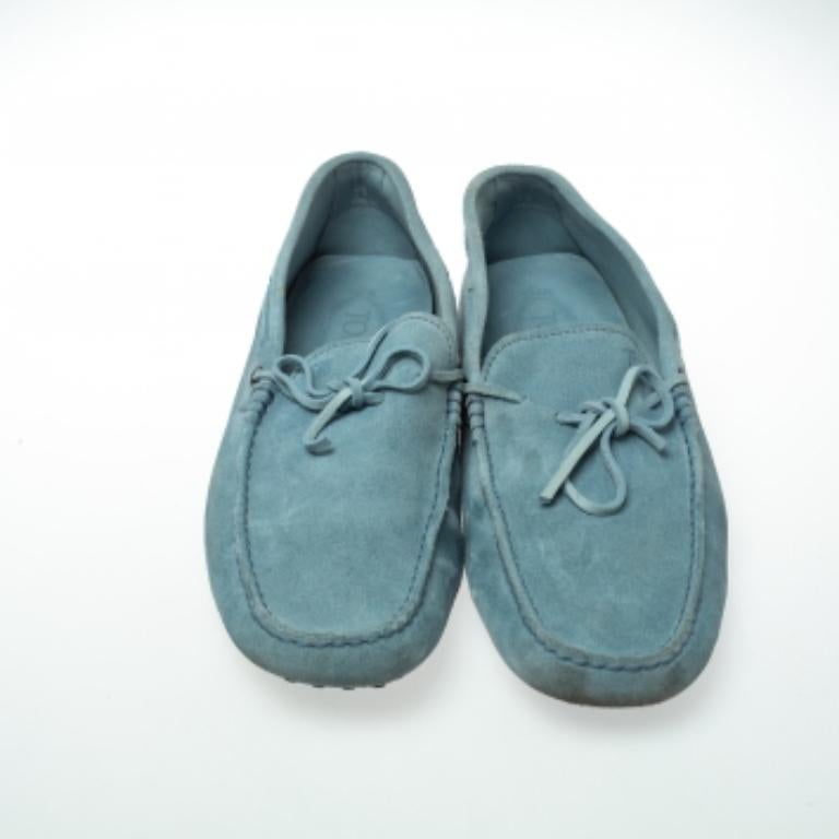 Tod's Light Blue Suede Bow Slip On  Loafers Size 44.5 For Sale 3