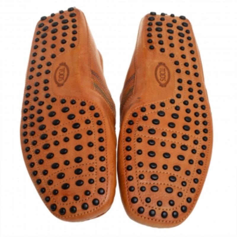 Tods Light Brown Leather Slip On Loafers Size 44.5 For Sale 3