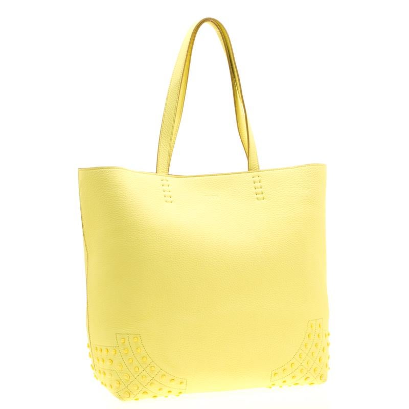 Women's Tod's Light Yellow Leather Medium Wave Tote