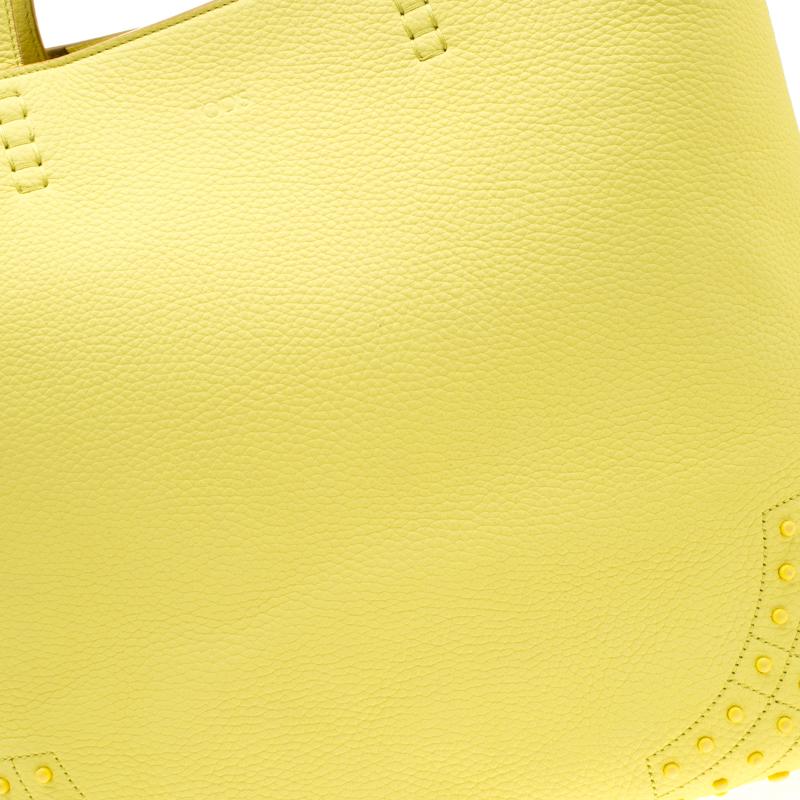 Tod's Light Yellow Leather Medium Wave Tote 5