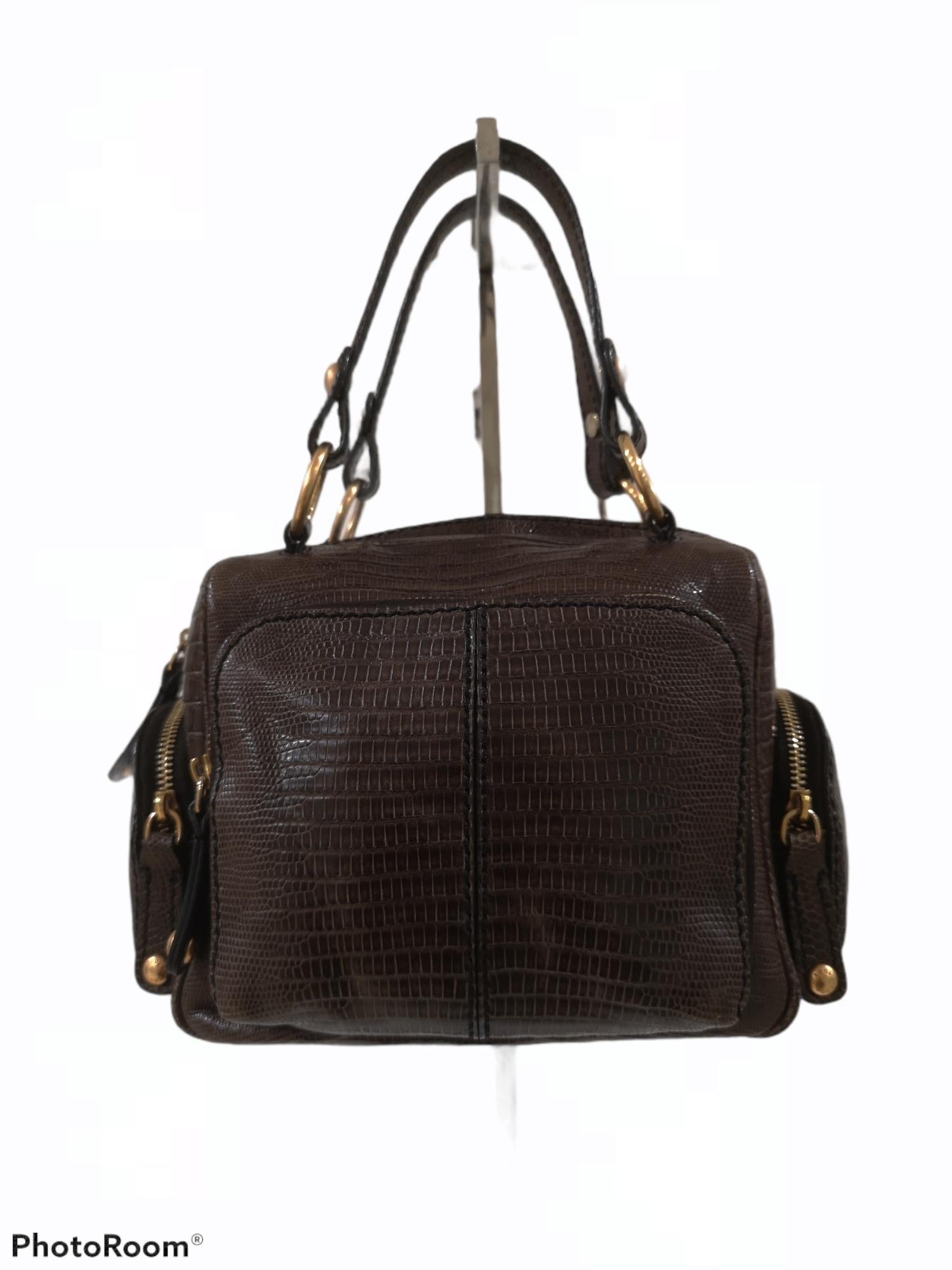 Tod's Lizard gold tone hardware handle shoulder bag  In Excellent Condition For Sale In Capri, IT