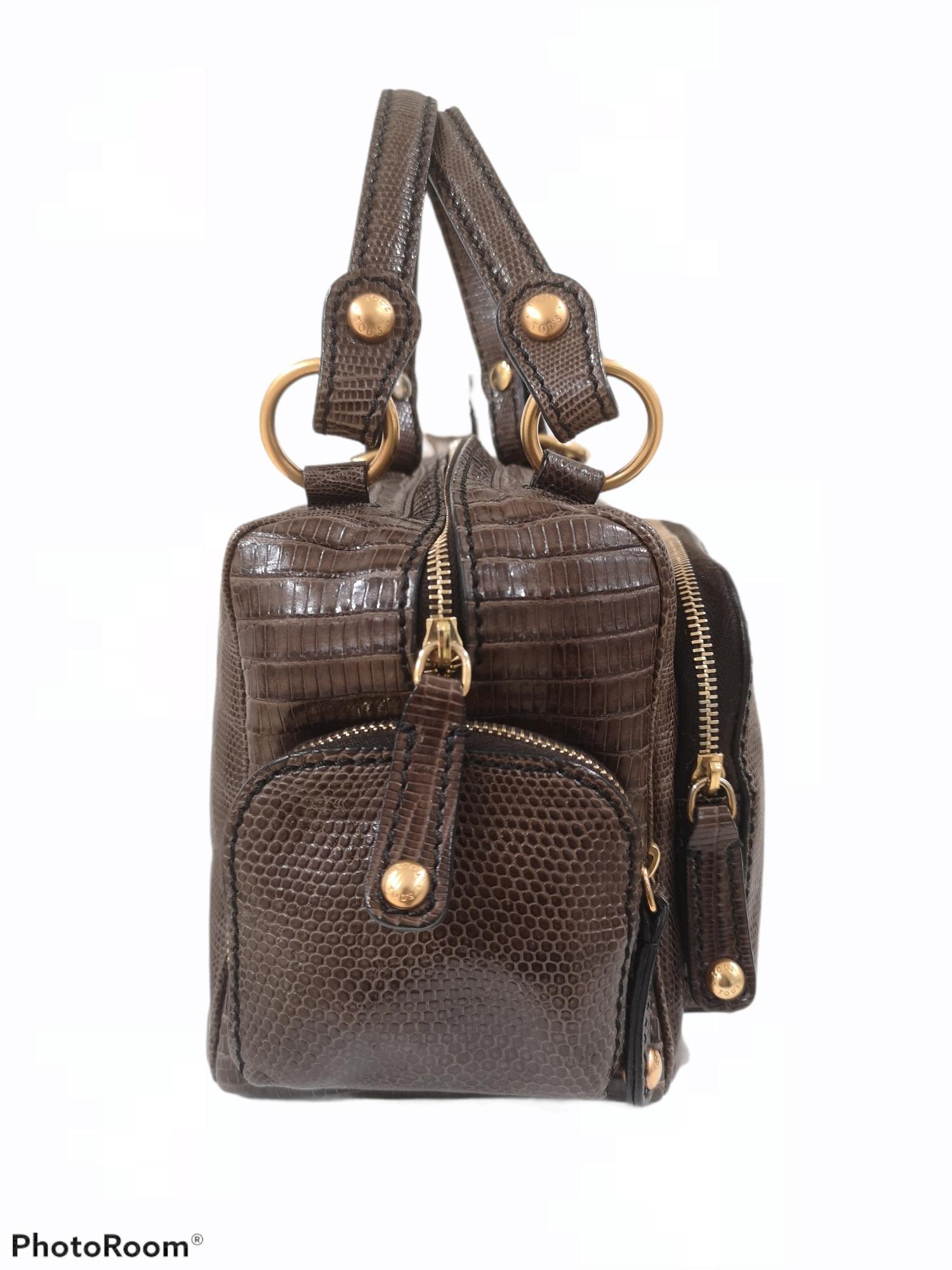Tod's Lizard gold tone hardware handle shoulder bag  For Sale 1