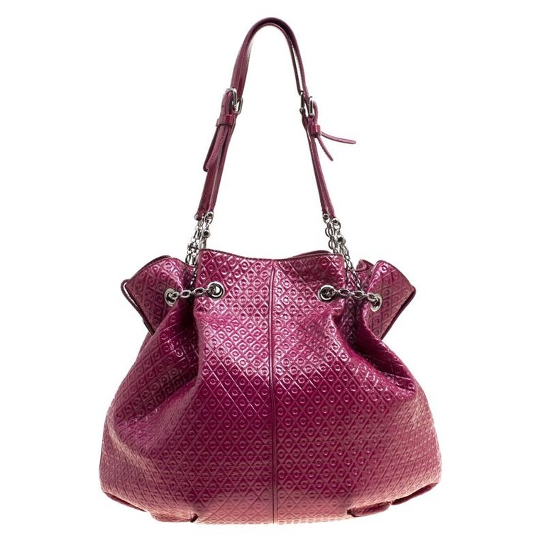 Tod's Magenta Patent Leather Signature Drawstring Tote For Sale at 1stDibs
