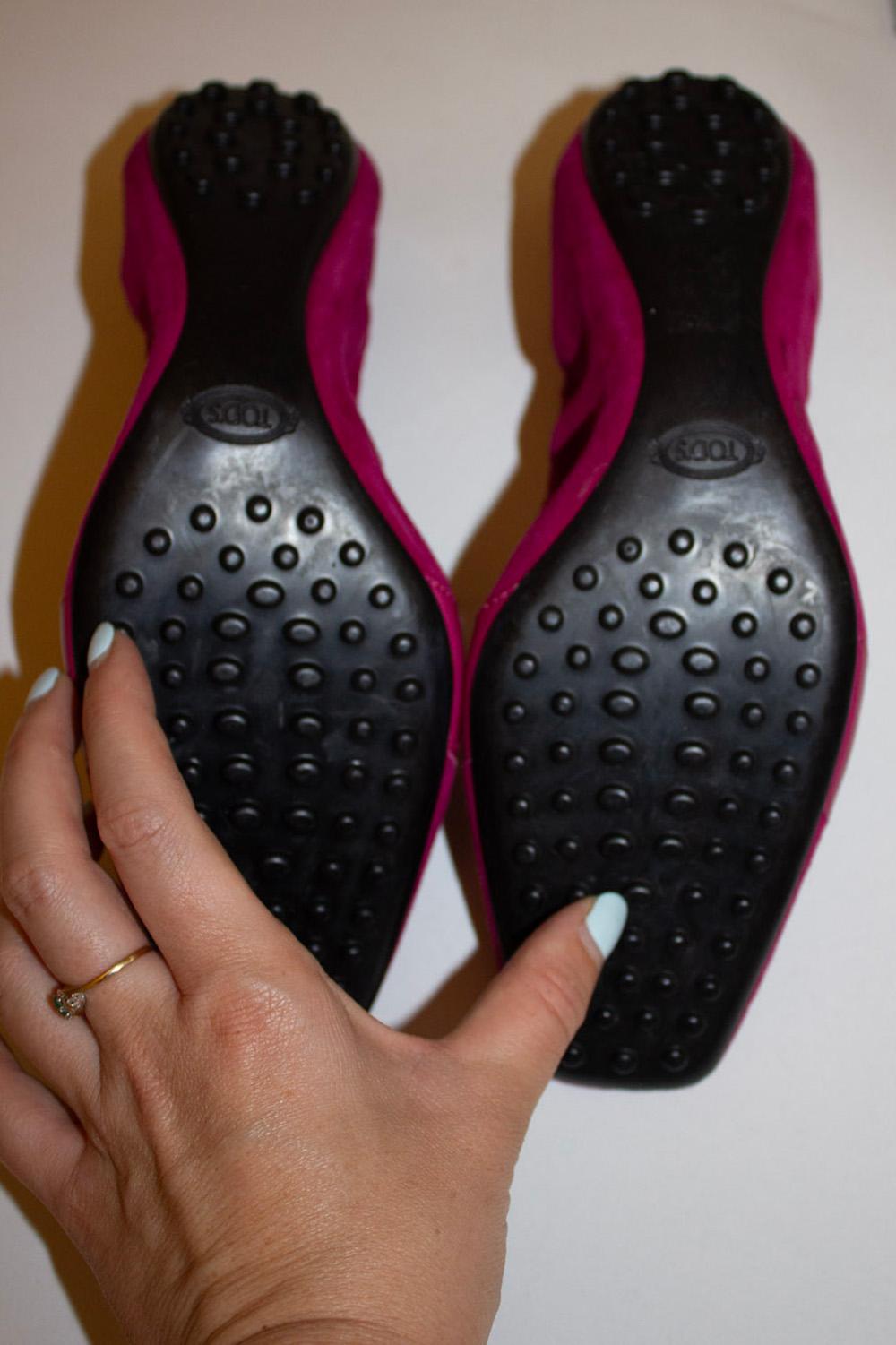 Tods Magenta Suede Folding Shoes For Sale 1