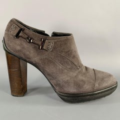 TOD'S Marked IT 38.5 Grey Suede Platform Stacked Heel Ankle Boots